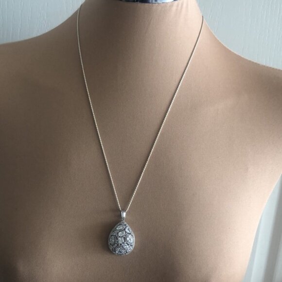 FZN 925 Sterling Silver Necklace w Filigree Teardrop Crystals Pendant 13" long - Picture 5 of 16